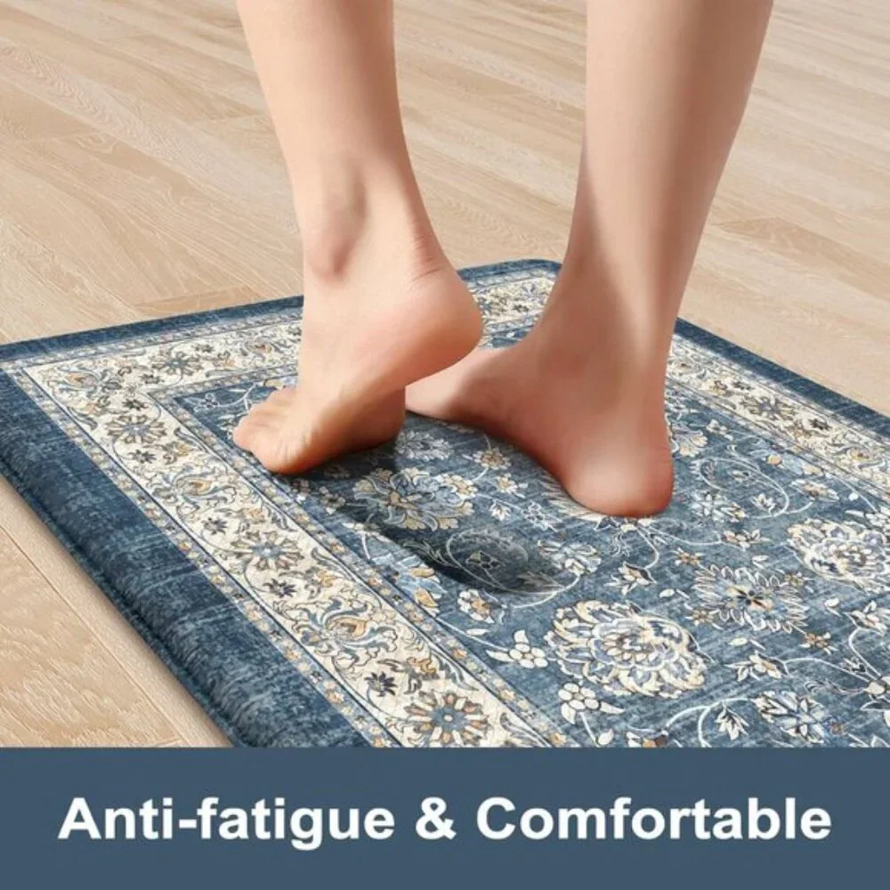 New 2Pcs Blue Kitchen Mat Set, Anti Fatigue Waterproof Area Rugs for Floor